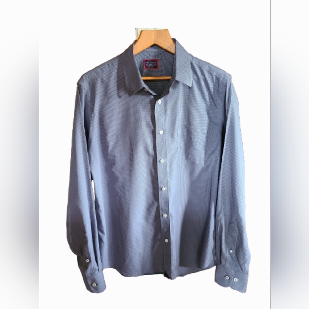 Untuckit Blue/Grey Gingham Mens Large Slim Fit Wrinkle free